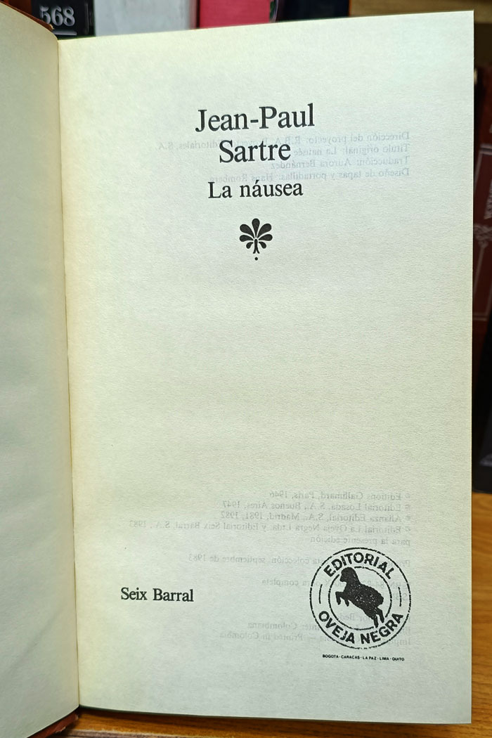 La náusea Novela de Jean-Paul Sartre
